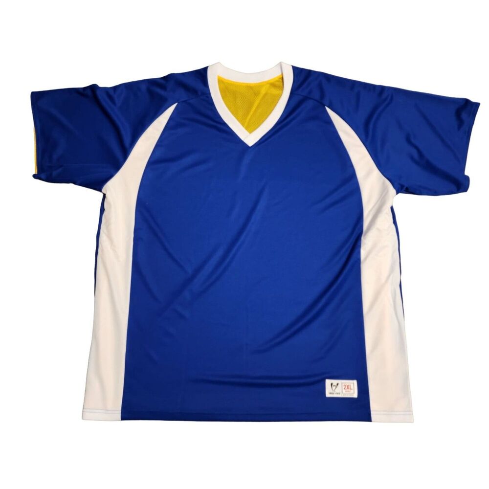 High Five Men's Blue Gold Short Sleeve Jersey V-Neck Short Sleeve Shirt Size 2XL